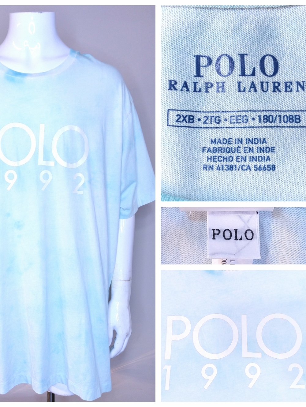 POLO RALPH LAUREN T Shirt 2XB Blue White SKY CLOUD TIE DYE 2XL Big & Tall XXL RL